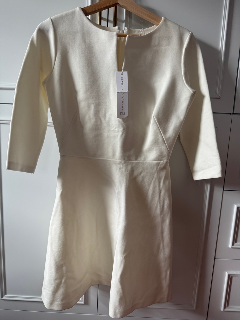 Amanda Uprichard Cream Long-Sleeve Fit & Flare Dress